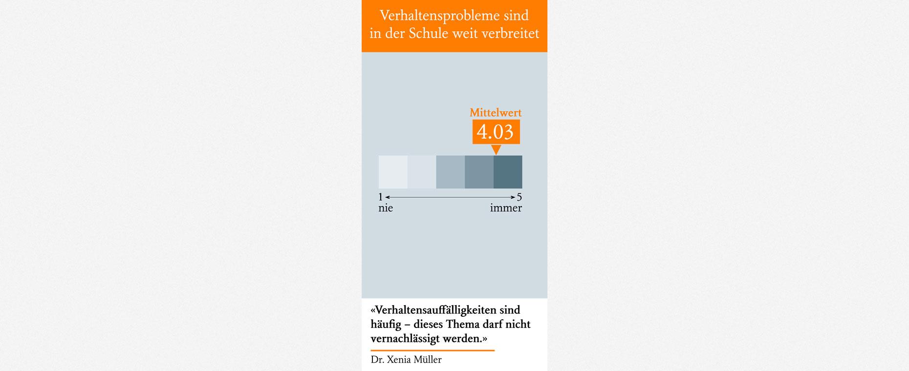 Grafik, die zeigt, dass Verhaltensprobleme in der Schule weit verbreitet sind und einen Mittelwert von 4.03 erreichen.